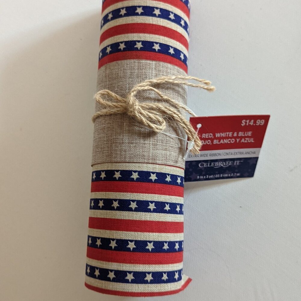 NWT Rustic Wide USA Flag Ribbon Burlap Stars Stripes Crafts 4th of July Michaels